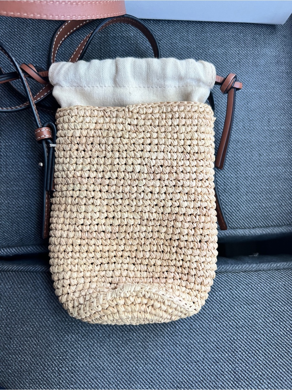 Loewe Natural Raffia Crossbody with Tan Leather Logo Patch - Picture 3 of 9